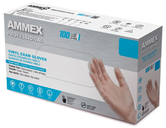 DISPOSABLE GLOVES, AMMEX VPF, POWDER/LATEX FREE, VINYL, CLEAR, S, 1000/CT LARGE